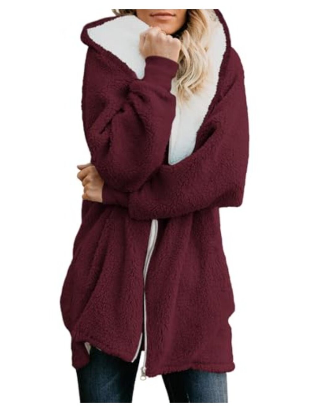 Oversized Sherpa Fleece Zip Up Jacket Women Fuzzy Winter Coat